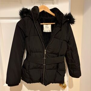 Abercrombie Kids Girls Black Faux Fur Lined Puffer Sz 9/10